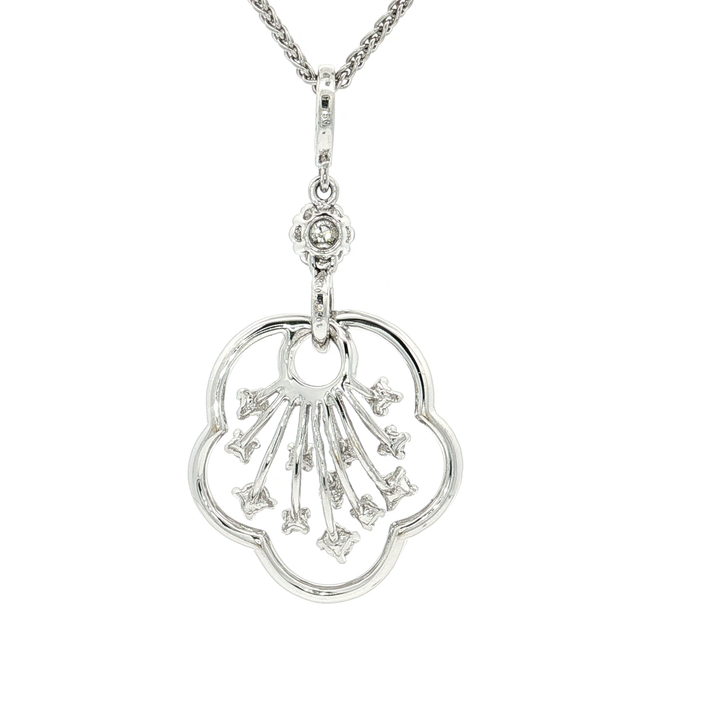 1.00 CTW Natural Colorless Nearly Flawless Diamond Rosette Pendant Necklace in 18kt White Gold