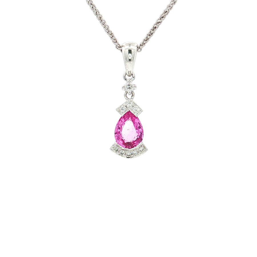 Vivid Pink Sapphire & Diamond Pendant Necklace (1 1/4 ct. tw.) 18k White Gold