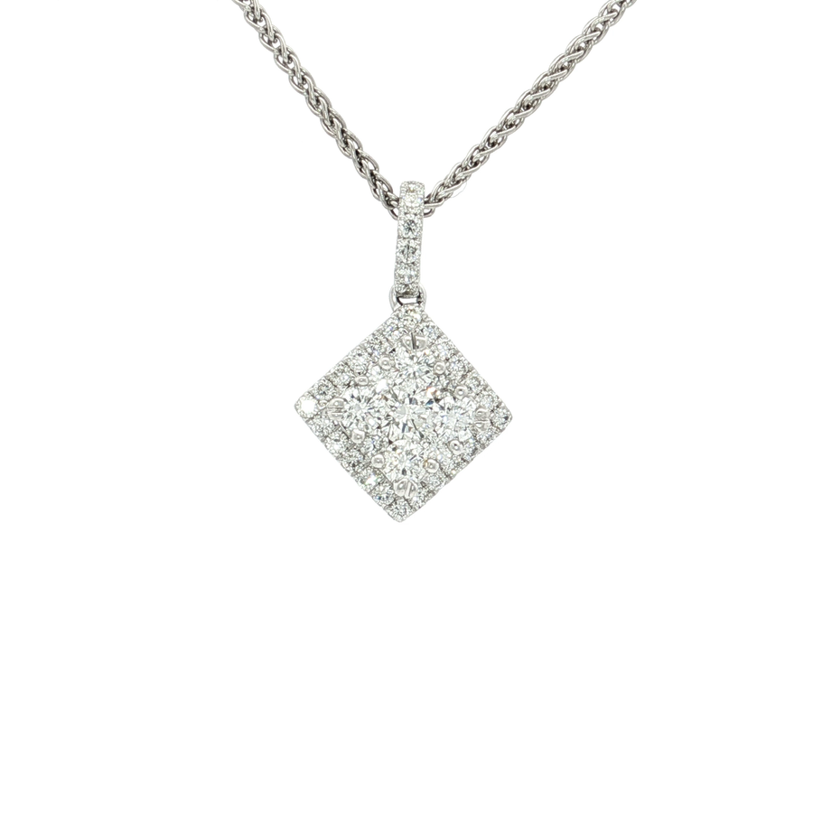 Colorless & Nearly Flawless Diamond Cluster Pendant Necklace (1 ct. tw.) 18k White Gold