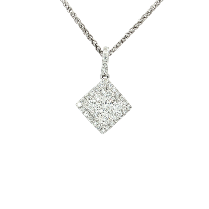 1.00 CTW Natural Colorless & Nearly Flawless Diamond Cluster Pendant Necklace in 18kt White Gold