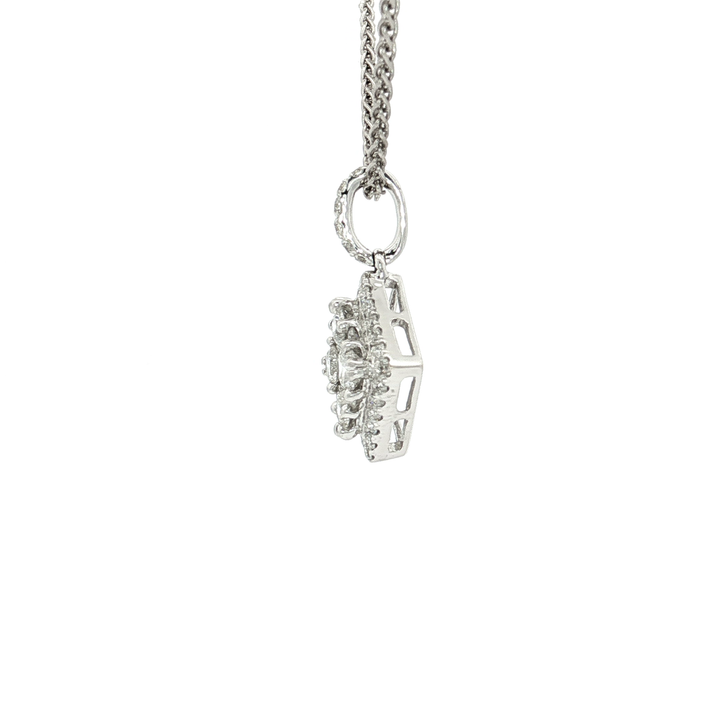 1.00 CTW Natural Colorless & Nearly Flawless Diamond Cluster Pendant Necklace in 18kt White Gold