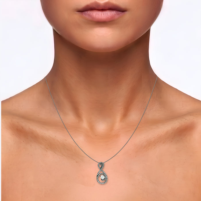 Black Rhodium Colorless Nearly Flawless Diamond Swirl Pendant Necklace (½ ct. tw.) in 18k White Gold shown on the neck (medium skin tone)