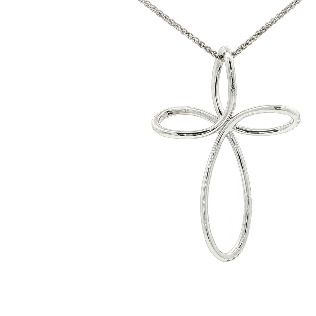 2.00 CTW Colorless & Nearly Flawless Natural Pavé Diamond Bow - Shaped Cross Pendant Necklace in 18kt White Gold – Jewelry Depot, Inc.