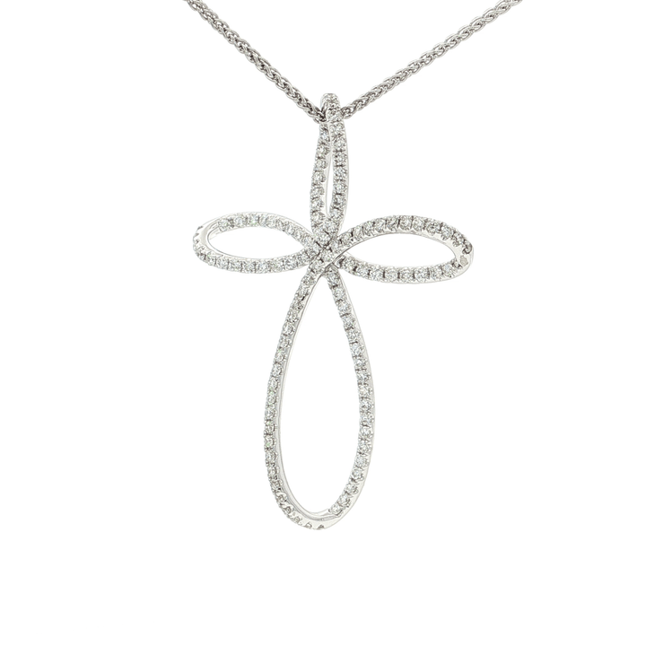 2.00 CTW Colorless & Nearly Flawless Natural Pavé Diamond Bow - Shaped Cross Pendant Necklace in 18kt White Gold – Jewelry Depot, Inc.