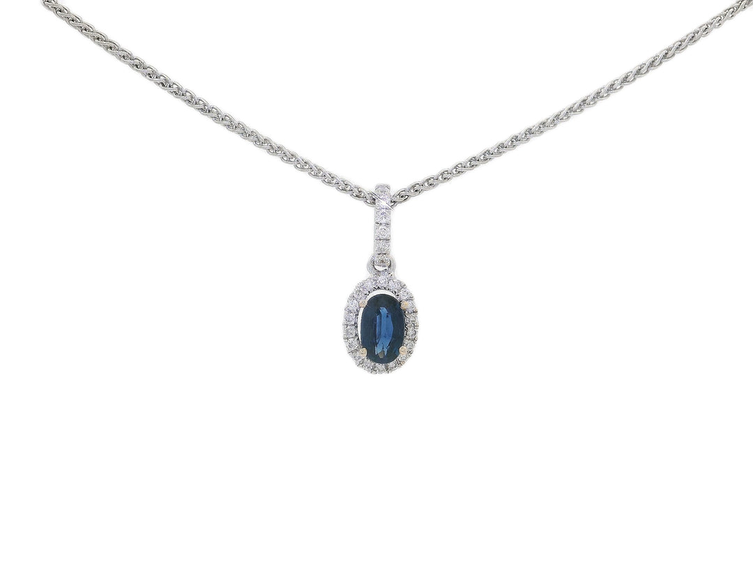 0.65 CTW Natural Diamond & Oval Sapphire Pendant Necklace in 18KT White Gold