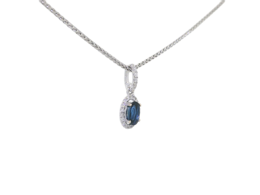 0.65 CTW Natural Diamond & Oval Sapphire Pendant Necklace in 18KT White Gold