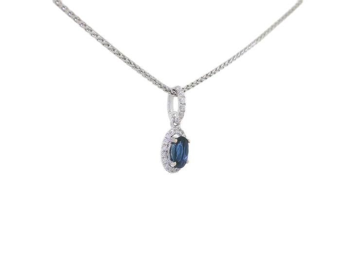 0.65 CTW Natural Diamond & Oval Sapphire Pendant Necklace in 18KT White Gold