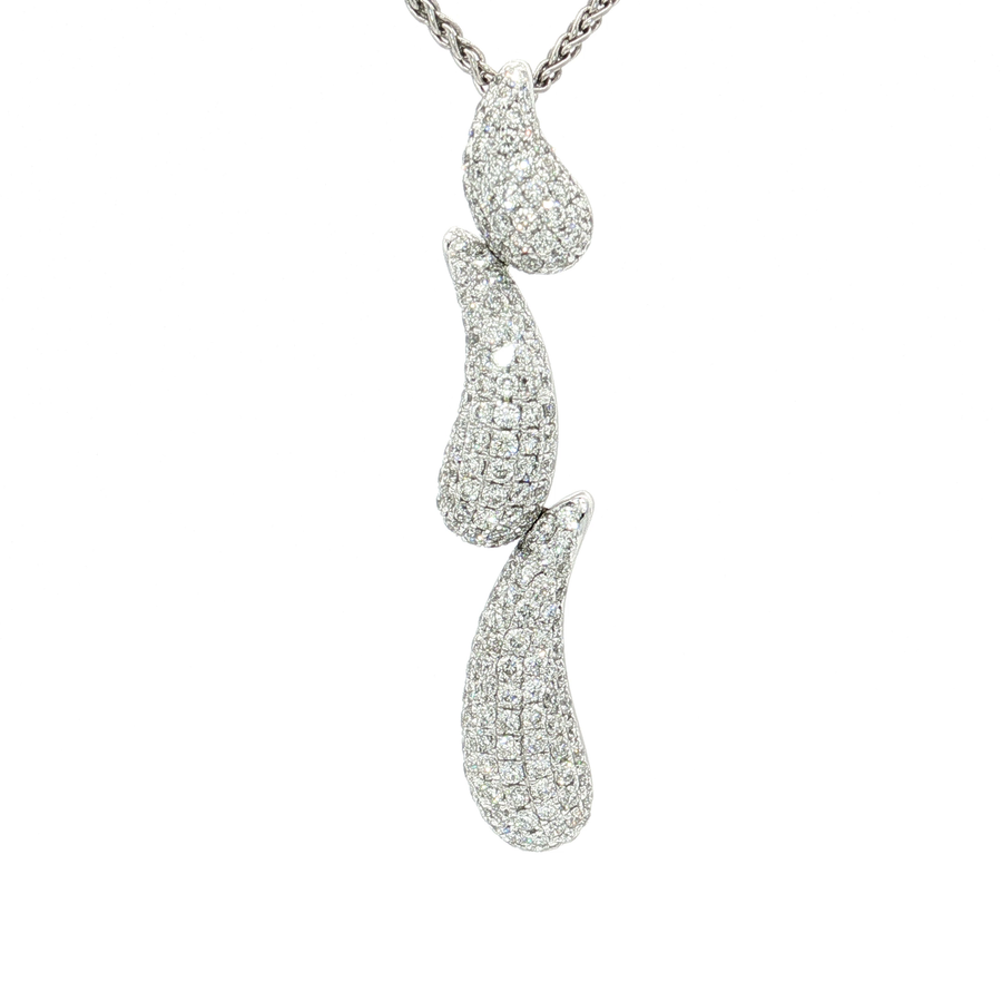Nearly Flawless Colorless Pave Diamond Graduated Triple Teardrop Necklace (2 ct. tw.) 18k White Gold