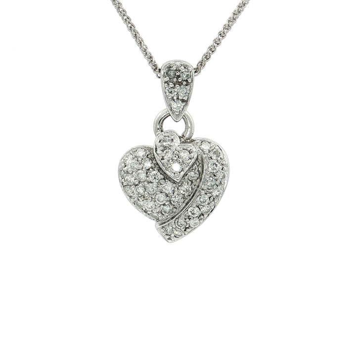 Pavé Colorless Nearly Flawless Diamond Triple Heart Pendant Necklace (½ ct. tw.) in 18k White Gold