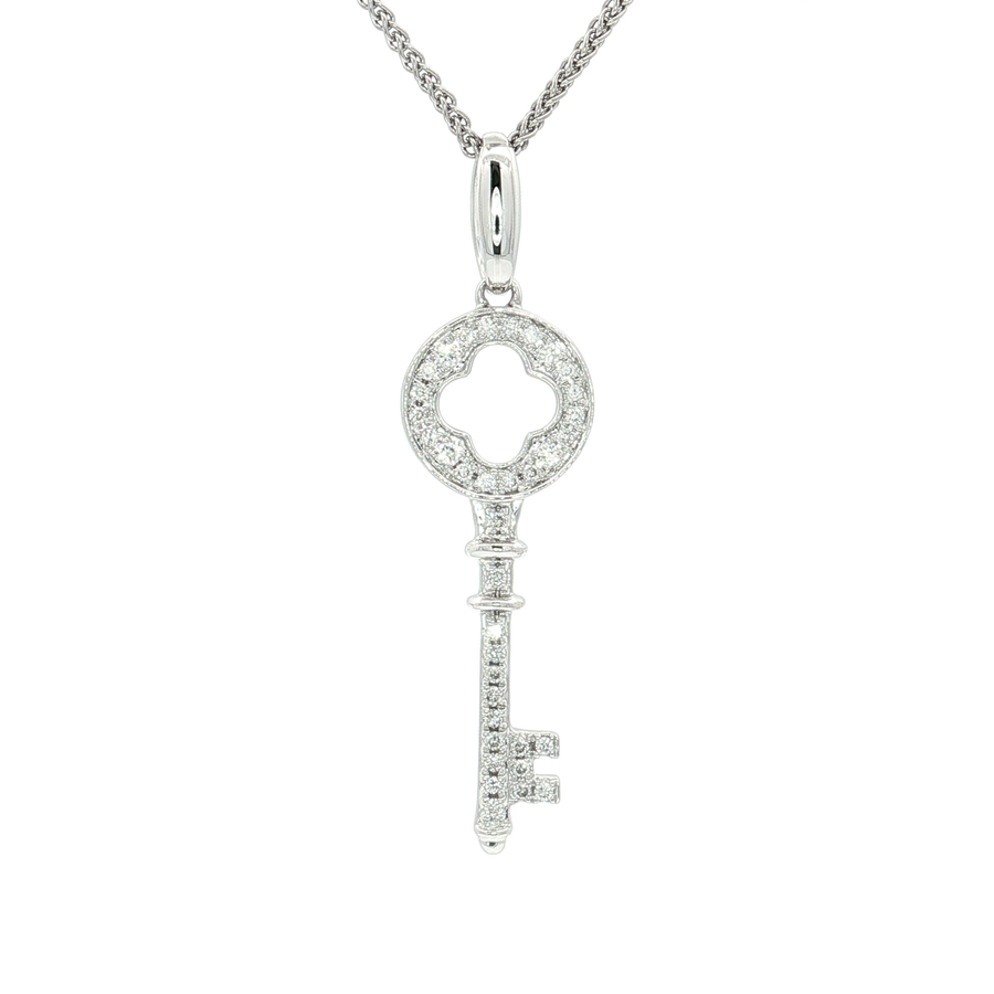 Nearly Flawless Colorless Diamond Key Pendant Necklace (1/8 ct. tw.) 18k White Gold