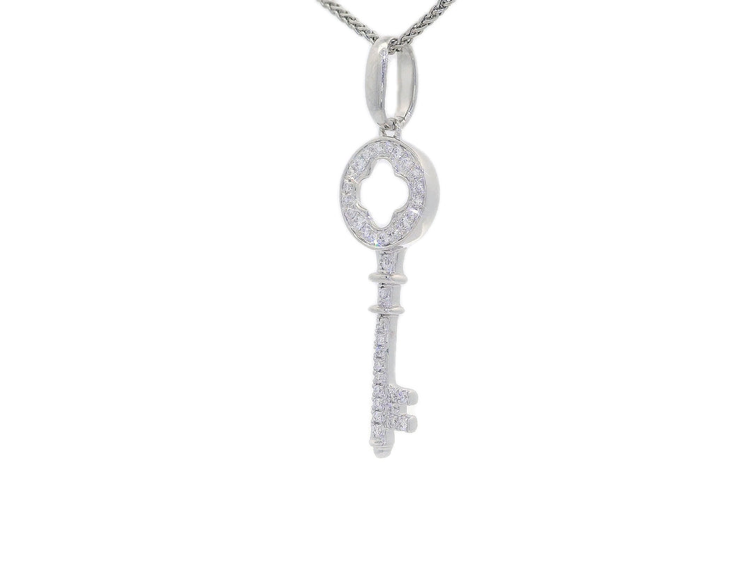 0.12 CTW Natural Diamond Key Pendant Necklace in White Gold