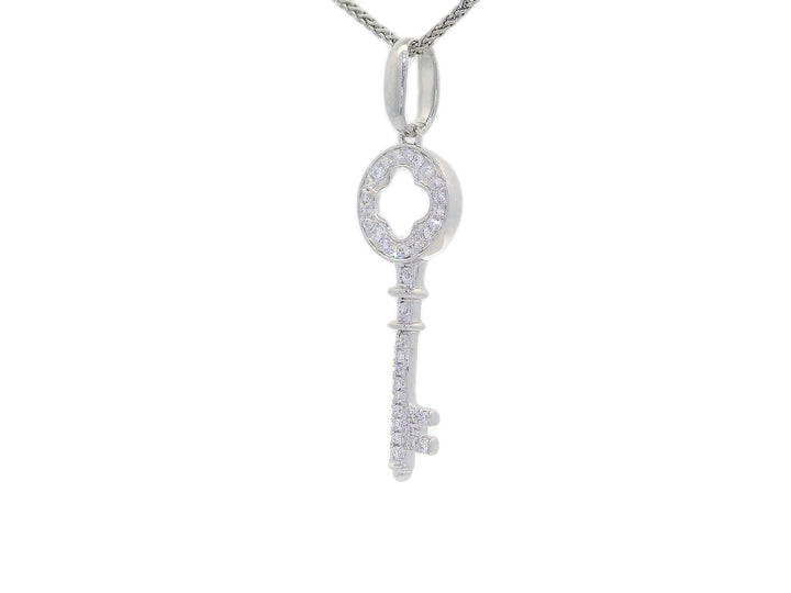 0.12 CTW Natural Diamond Key Pendant Necklace in White Gold