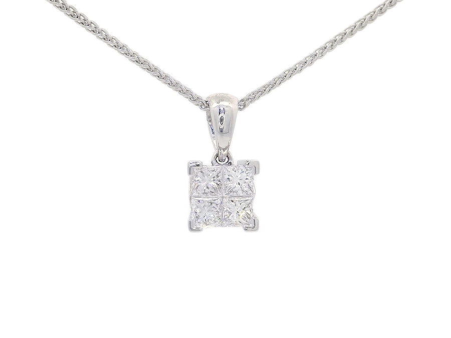 Princess Cut Diamond Square Pendant Necklace (1 ct. tw.) 18k White Gold