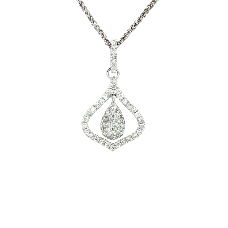 Nearly Flawless Colorless Pave Diamond Teardrop Halo Pendant Necklace (1/2 ct. tw.) 18k White Gold