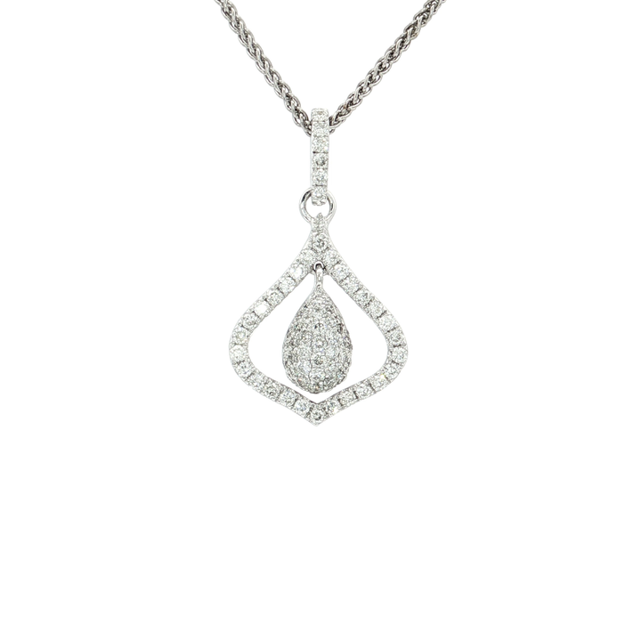 0.45 CTW Natural Pavé Diamond Teardrop Halo Pendant Necklace in 18kt White Gold