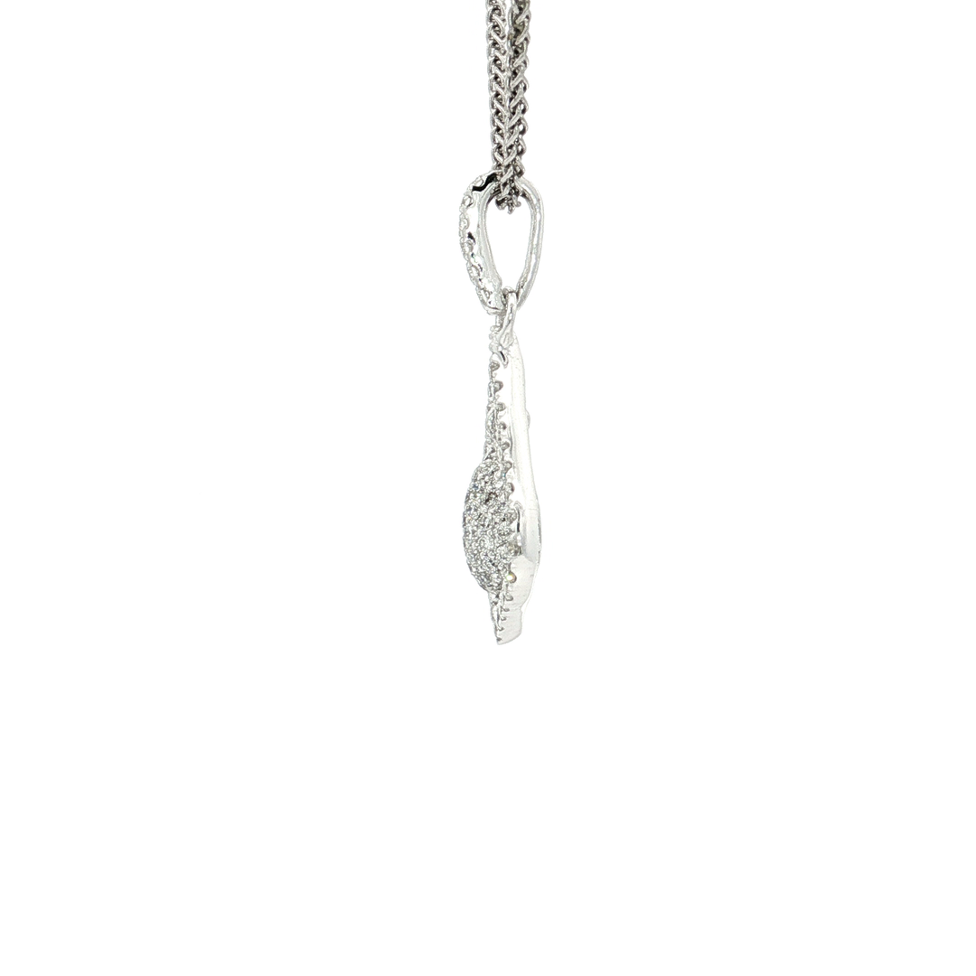 0.45 CTW Natural Pavé Diamond Teardrop Halo Pendant Necklace in 18kt White Gold