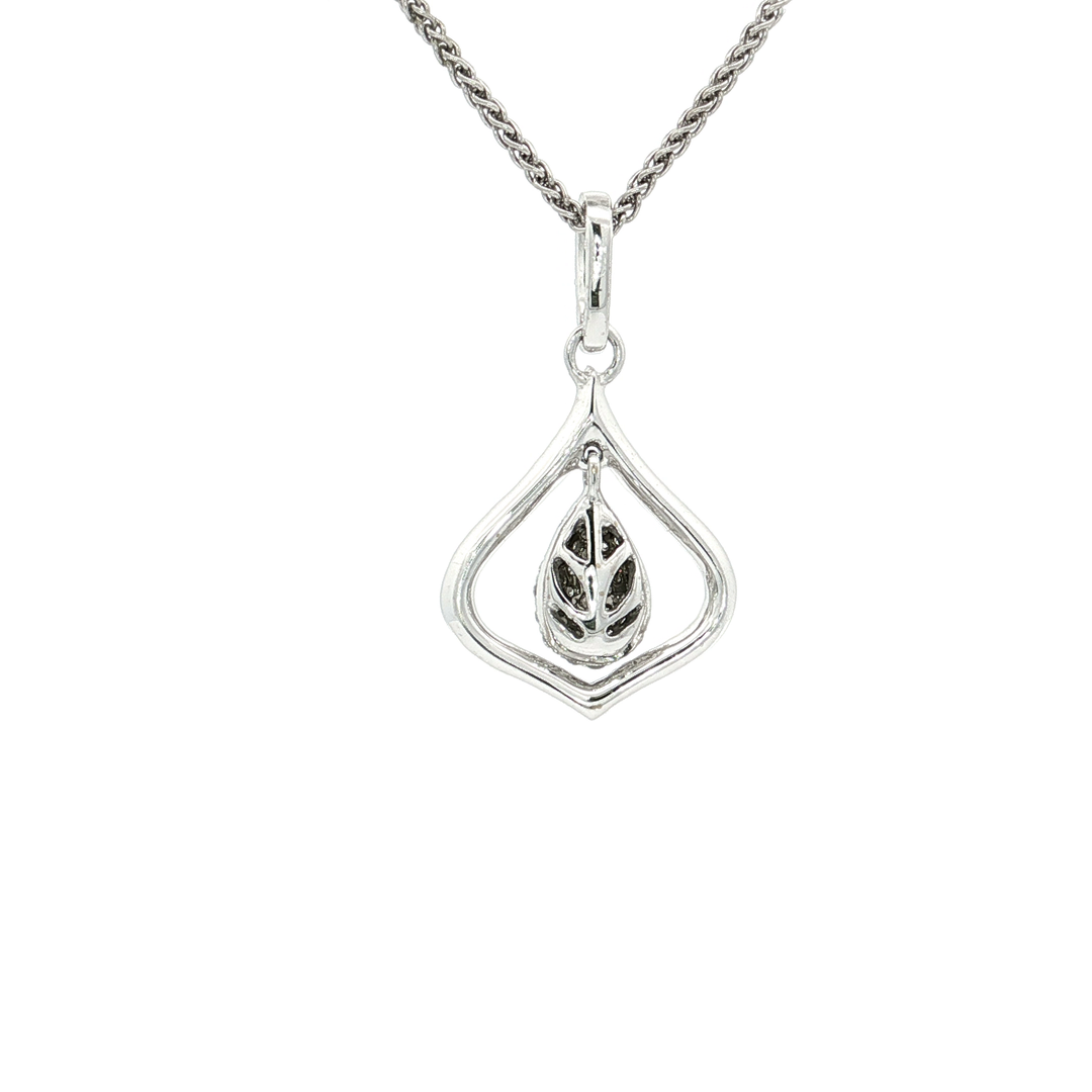 0.45 CTW Natural Pavé Diamond Teardrop Halo Pendant Necklace in 18kt White Gold