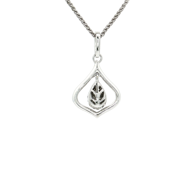 0.45 CTW Natural Pavé Diamond Teardrop Halo Pendant Necklace in 18kt White Gold