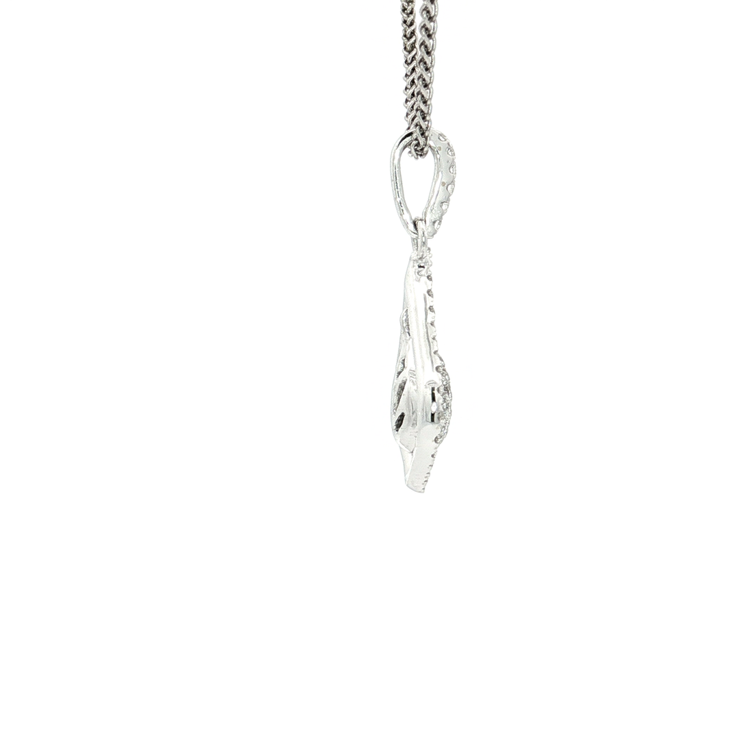 0.45 CTW Natural Pavé Diamond Teardrop Halo Pendant Necklace in 18kt White Gold