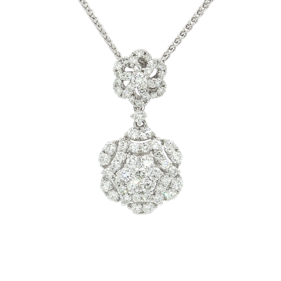Nearly Flawless Colorless Diamond Floral Cluster Pendant Necklace (1 2/5 ct. tw.) 18k White Gold