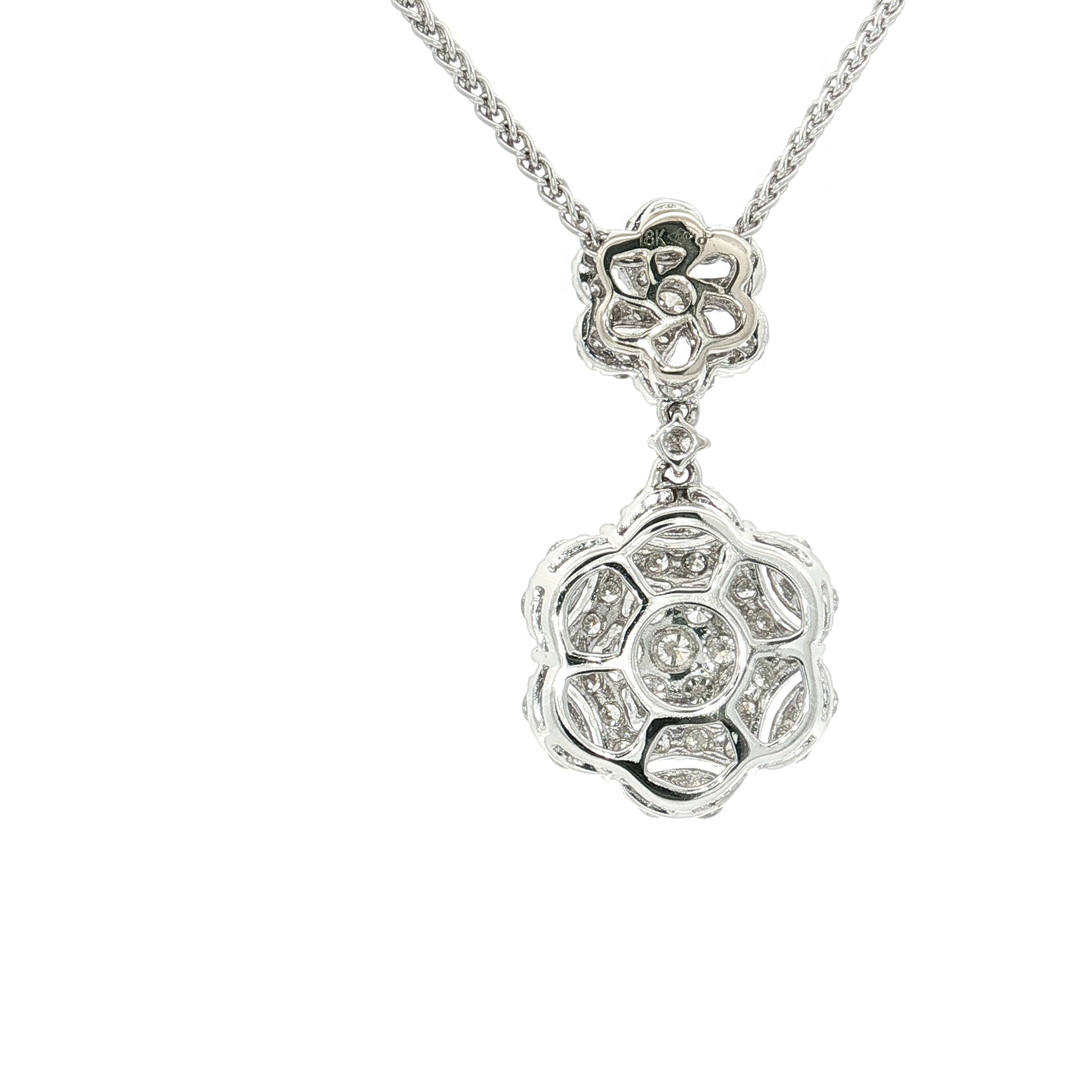1.43 CTW Natural Colorless Nearly Flawless Diamond Floral Cluster Pendant Necklace in 18kt White Gold