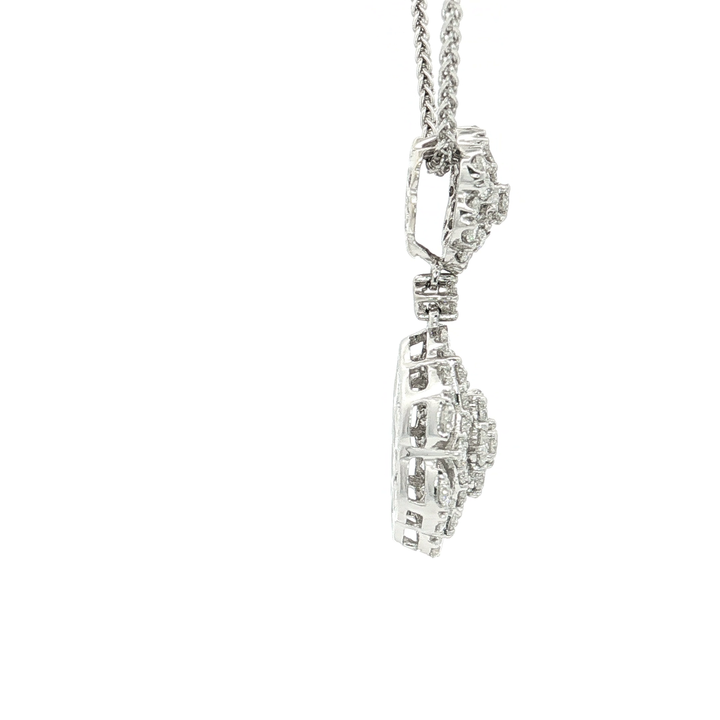 1.43 CTW Natural Colorless Nearly Flawless Diamond Floral Cluster Pendant Necklace in 18kt White Gold