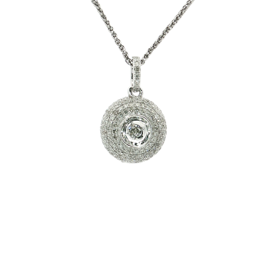 Round Brilliant Cut Diamond Pave Pendant Necklace (3/5 ct. tw.) 14k White Gold