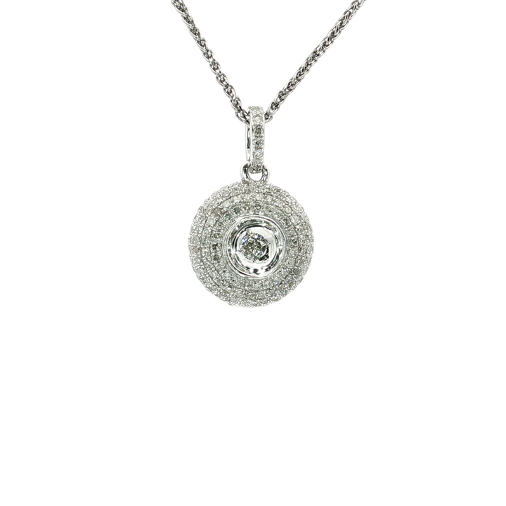 0.60 CTW Natural Round Brilliant Cut Diamond Pavé Pendant Necklace in 14kt White Gold