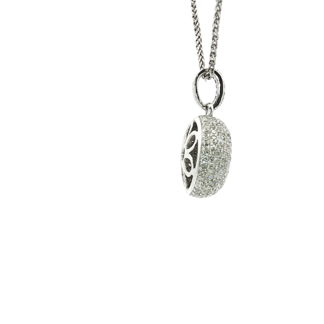 0.60 CTW Natural Round Brilliant Cut Diamond Pavé Pendant Necklace in 14kt White Gold