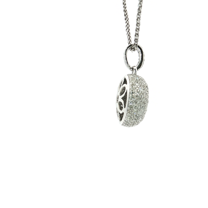 0.60 CTW Natural Round Brilliant Cut Diamond Pavé Pendant Necklace in 14kt White Gold