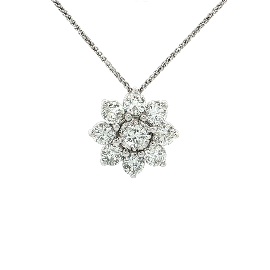 Nearly Flawless Colorless Diamond Floral Pendant Necklace (2 1/2 ct. tw.) 14k White Gold