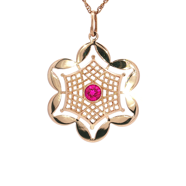 Vivid Ruby Floral Lattice Pendant Necklace (1 ct. tw.) in 14k Rose Gold