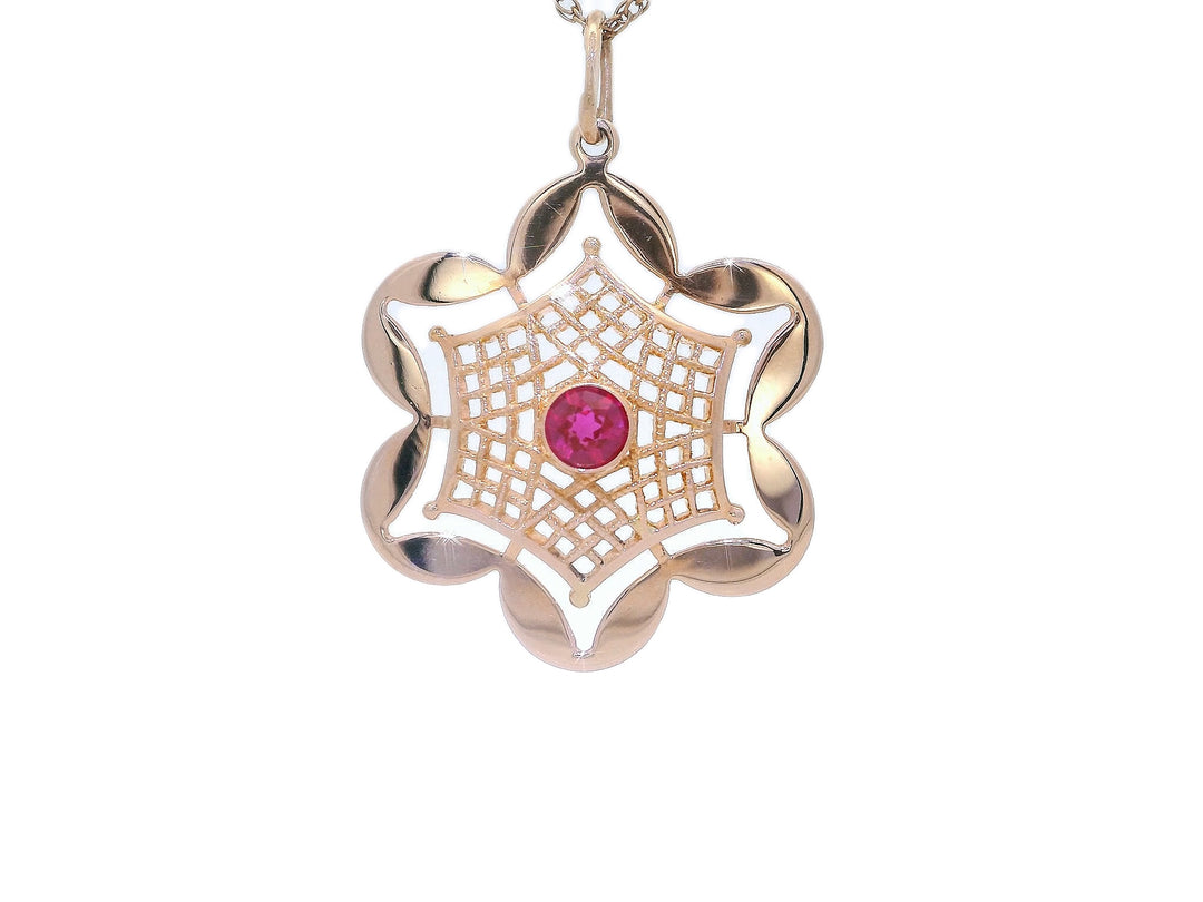Floral AAA Grade Natural Ruby Pendant Necklace in 14KT Rose Gold