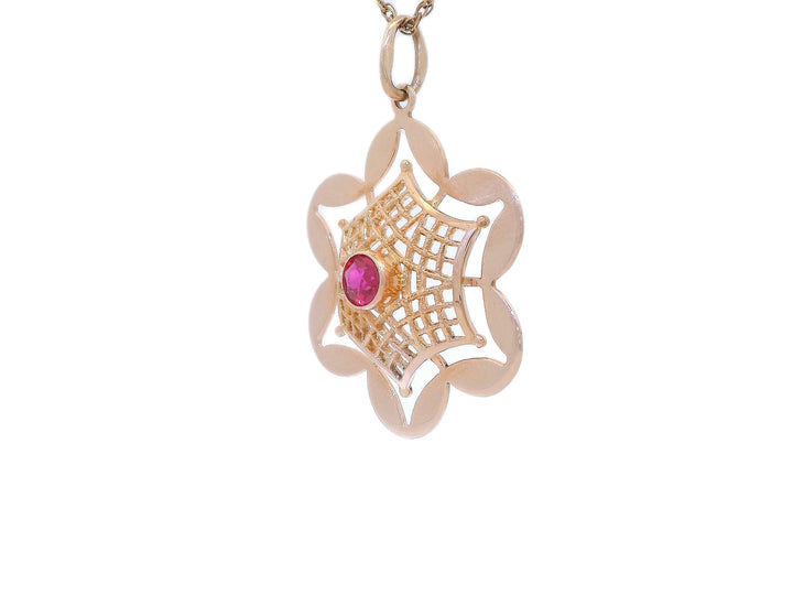 Floral AAA Grade Natural Ruby Pendant Necklace in 14KT Rose Gold