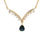 Pear Deep Blue Sapphire and Diamond Chevron Necklace (1 ¾ ct. tw.) in 14k Yellow Gold