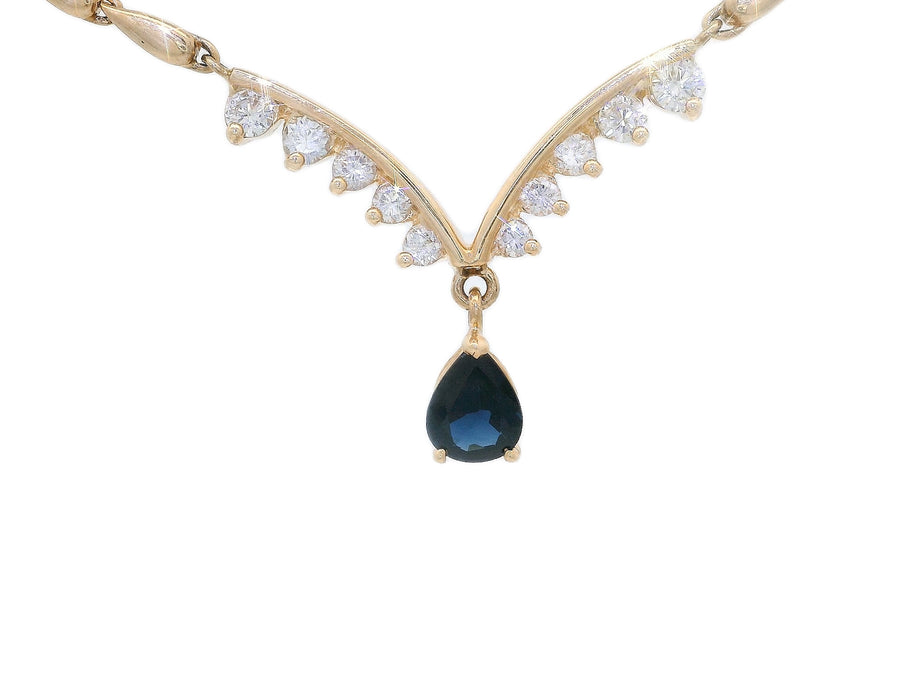 V-Shaped Nearly Flawless Colorless Diamond & Sapphire Necklace 1 3/4 ct. tw. 14k Yellow Gold