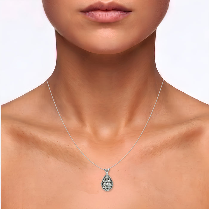Pear Cluster Colorless Nearly Flawless Diamond Pendant Necklace (½ ct. tw.) in 14k White Gold shown on the neck (medium skin tone)