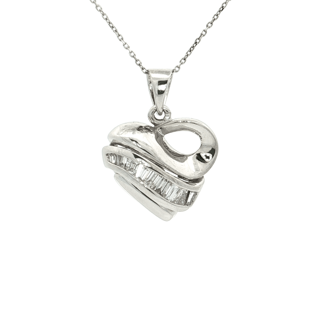 0.25 CTW Natural Baguette Cut Colorless Diamonds in a 14kt White Gold Heart Pendant & Chain – Jewelry Depot, Inc.