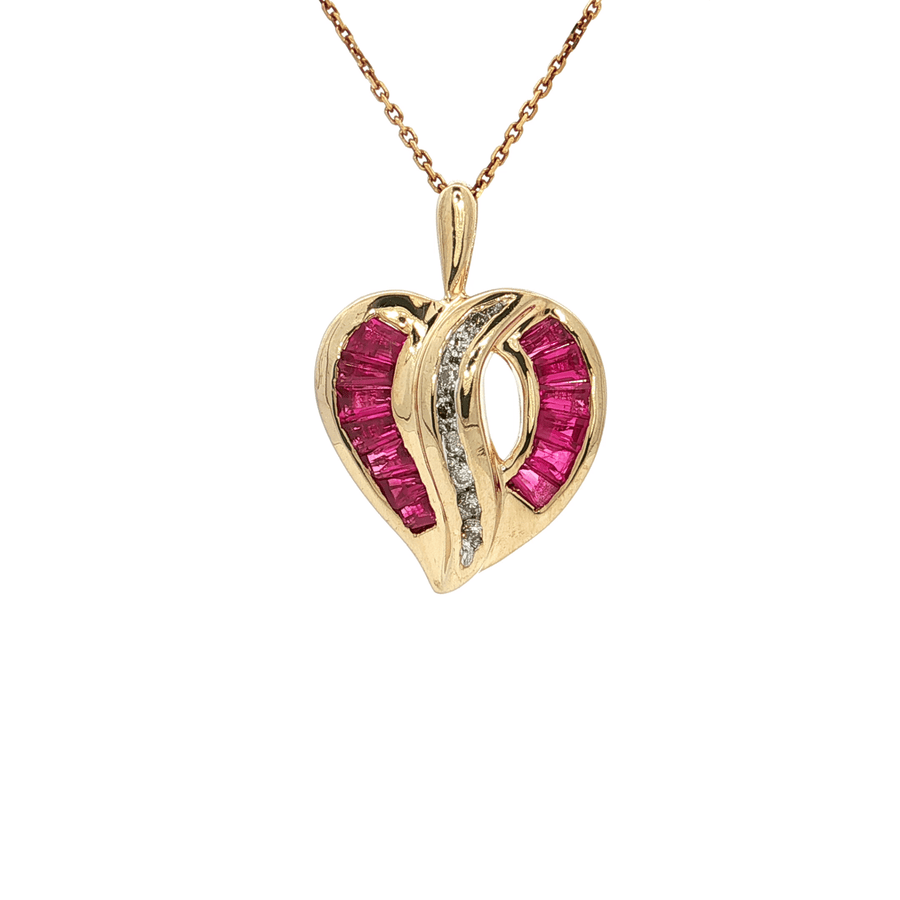 Vivid Ruby & Round Brilliant Cut Colorless Diamond Pendant Necklace (2 3/5 ct. tw.) 10k Yellow Gold