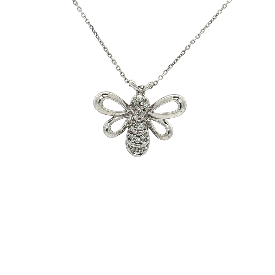 Diamond Bee Pendant Necklace (1/5 ct. tw.) 10k White Gold