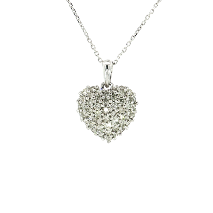 1.00 CTW Natural Diamond Heart Pendant Necklace in 14kt White Gold