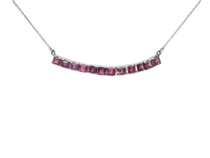 0.75 CTW Natural Pink Sapphire Curved Bar Necklace in 14KT White Gold