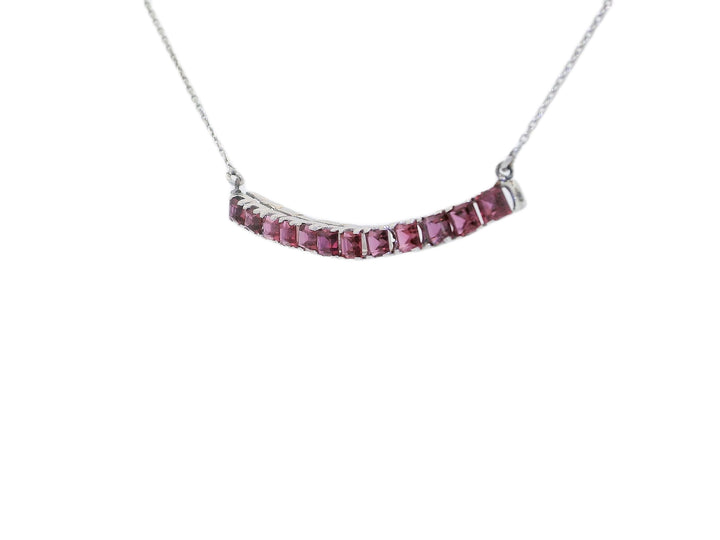 0.75 CTW Natural Pink Sapphire Curved Bar Necklace in 14KT White Gold