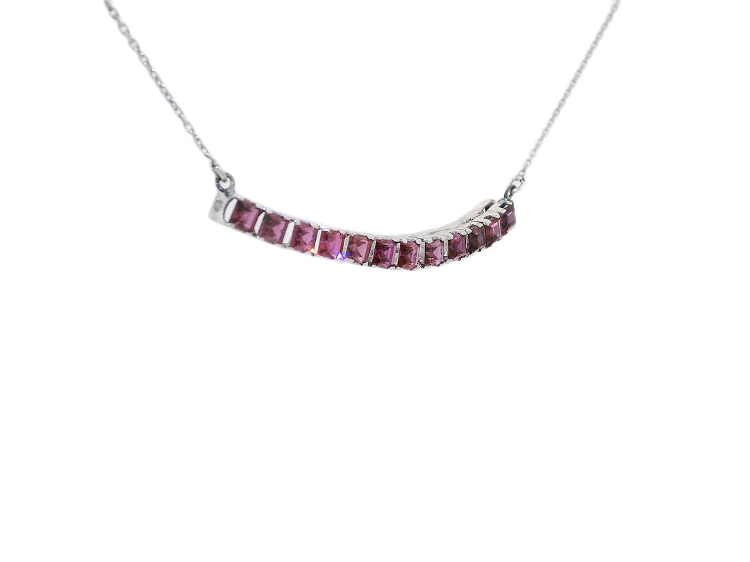 0.75 CTW Natural Pink Sapphire Curved Bar Necklace in 14KT White Gold