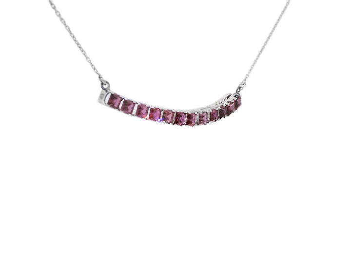 0.75 CTW Natural Pink Sapphire Curved Bar Necklace in 14KT White Gold