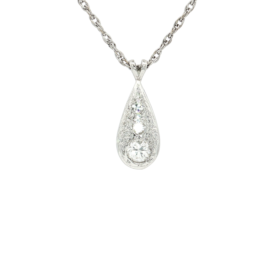 Vintage Diamond Teardrop-Shaped Pendant Necklace (1/2 ct. tw.) 14k White Gold