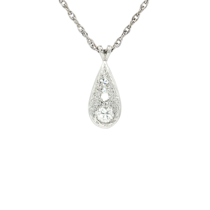 Vintage Diamond Teardrop-Shaped Pendant Necklace (½ ct. tw.) in 14k White Gold