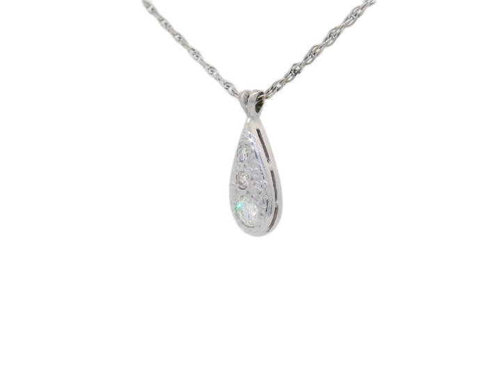 0.50 CTW Vintage Natural Diamond Teardrop-Shaped Pendant Necklace in 14KT White Gold Necklaces Jewelry Depot, Inc..