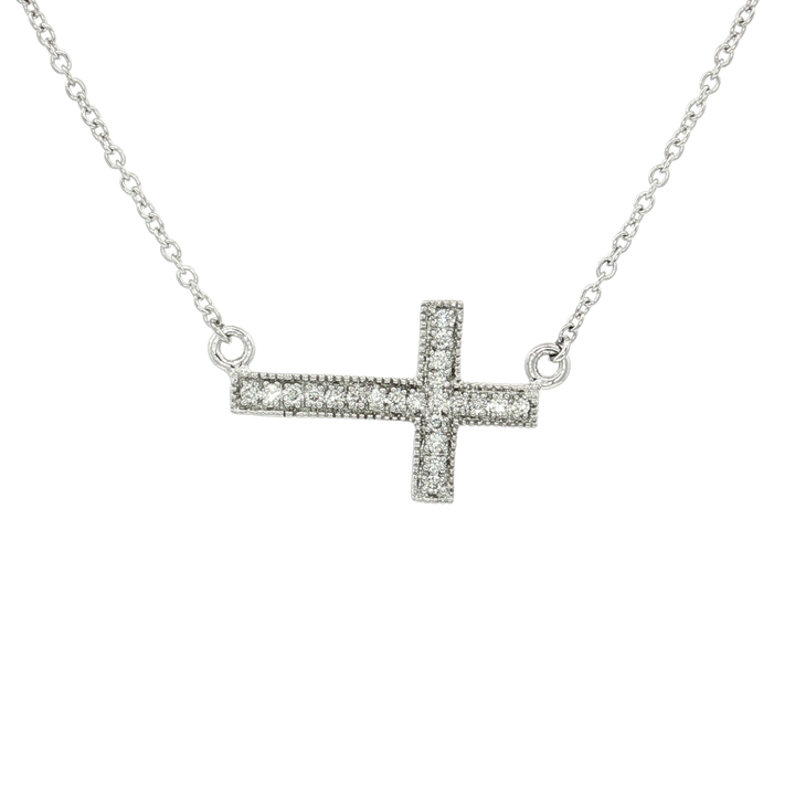 Diamond Sideways Cross Necklace (⅓ ct. tw.) in 14k White Gold