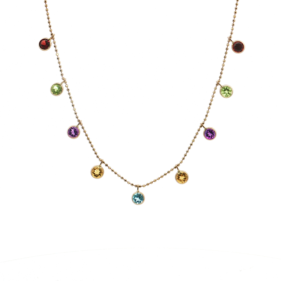 Bezel-Set Multi-Gemstone Station Necklace (3 1/2 ct.) 14k Yellow Gold
